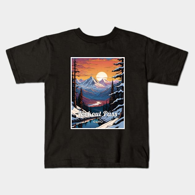 Lookout Pass ski Idaho usa Kids T-Shirt by UbunTo